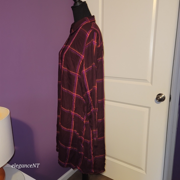 Old Navy Burgundy and Pink Plaid Oversized Shirt Dress - Picture 3 of 7